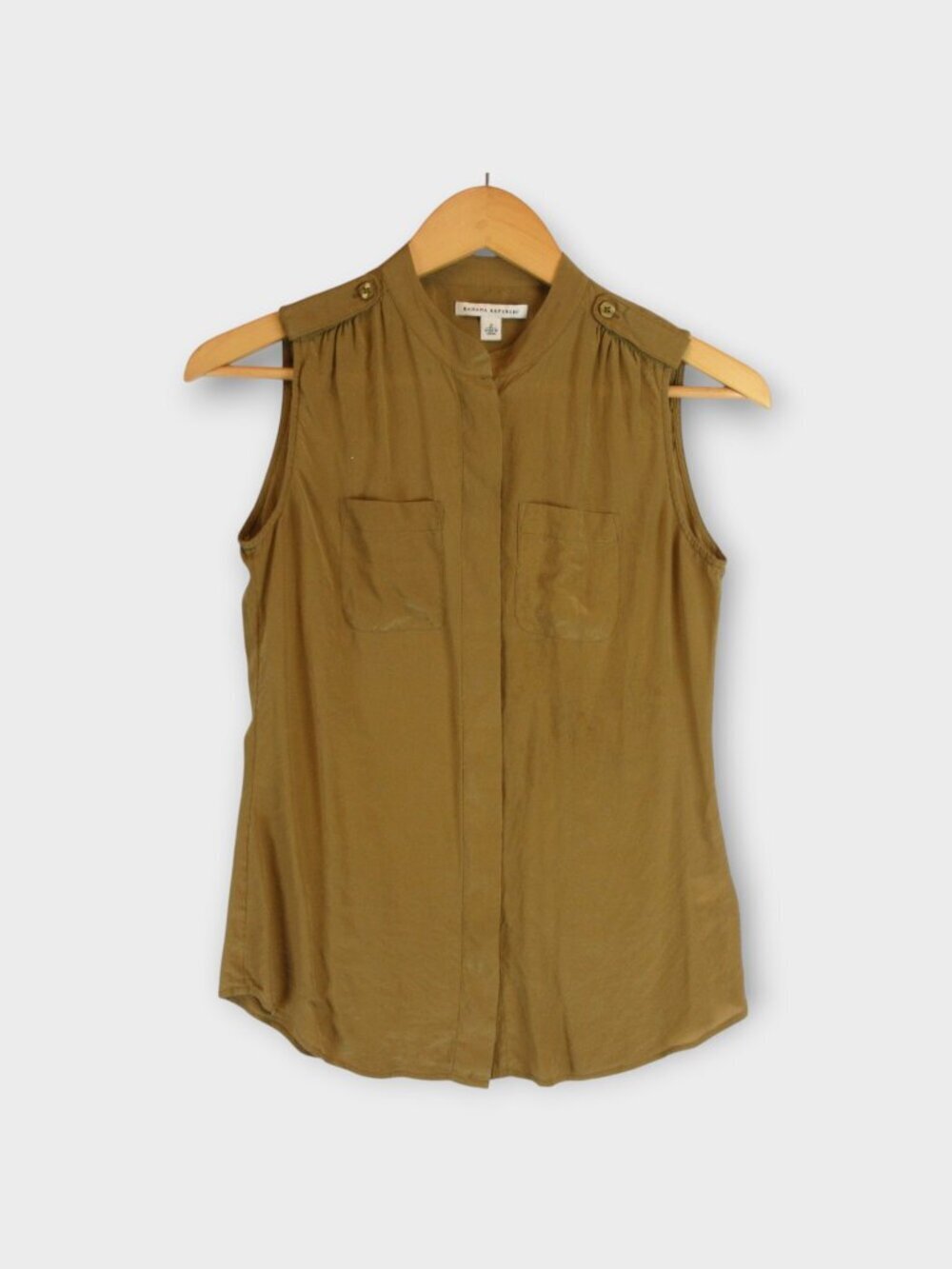 Banana Republic Tan Silk Sleeveless Utility Blouse Size 2